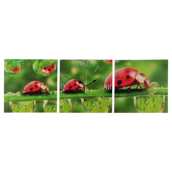 Часы настенные модульные «Божьи коровки», 35 × 110 см