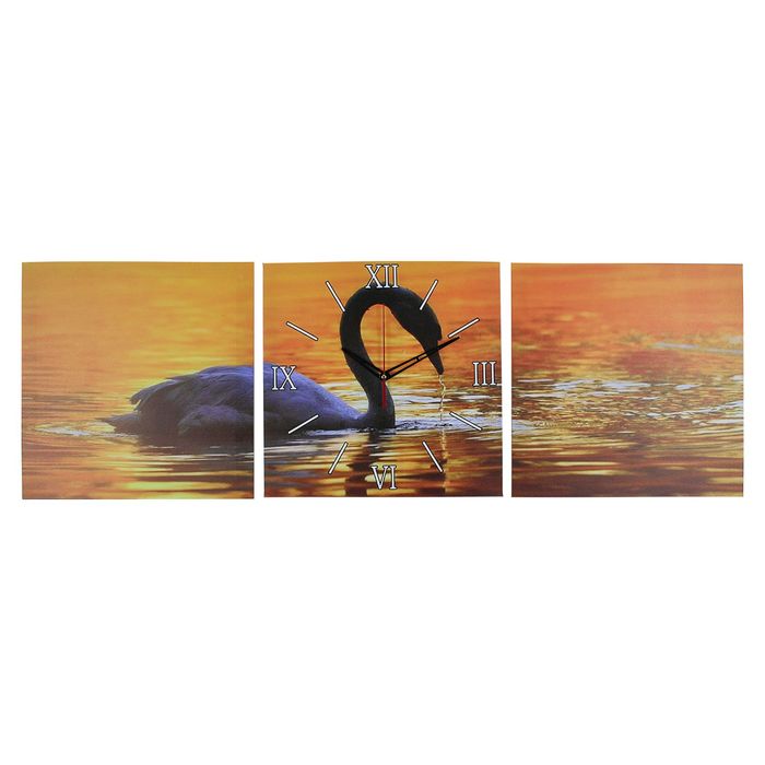 Часы настенные модульные «Лебедь на закате», 35 × 110 см