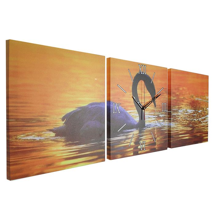 Часы настенные модульные «Лебедь на закате», 35 × 110 см