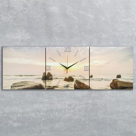 Часы настенные, модульные, серия: Море, "Закат на море", 35х110  см, микс