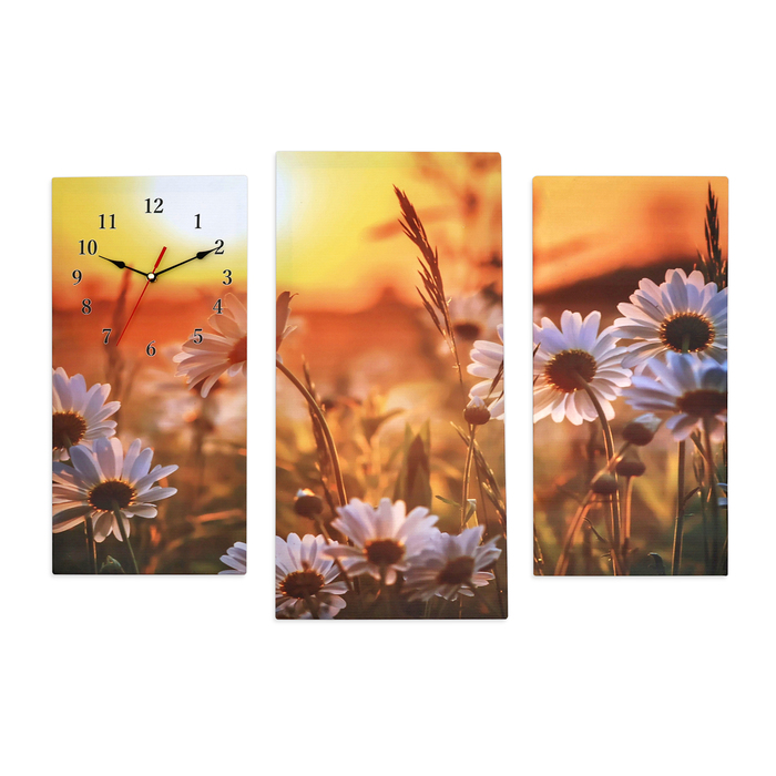 фото Часы настенные, модульные, серия: цветы, "ромашки на закате", 60х80 см сюжет