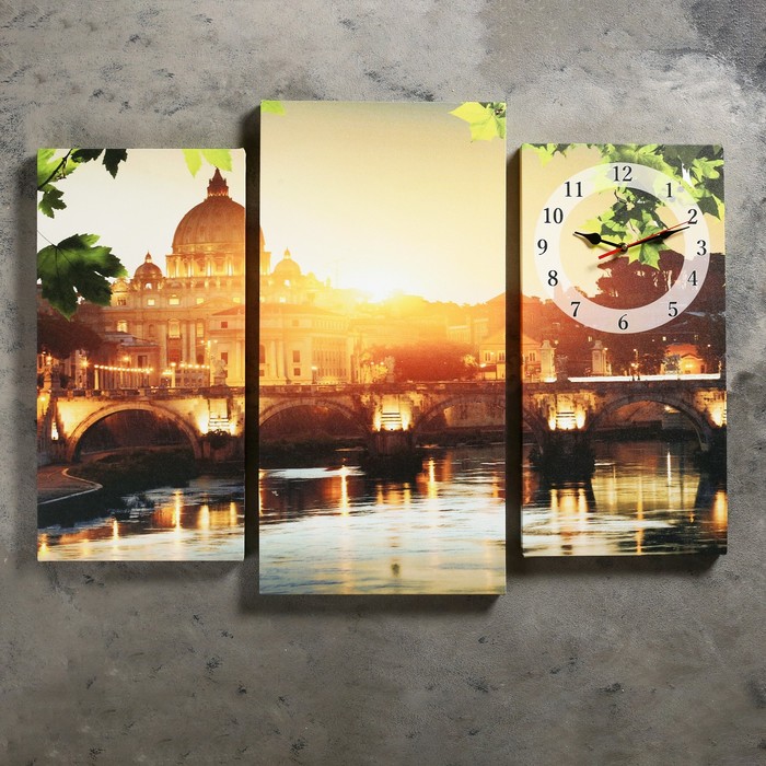 Часы настенные модульные «Закат Солнца у собора», 60 × 80 см