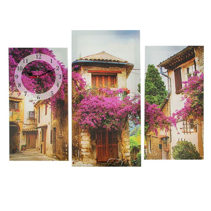 Часы настенные модульные «Украшенные цветами дома», 60 × 80 см