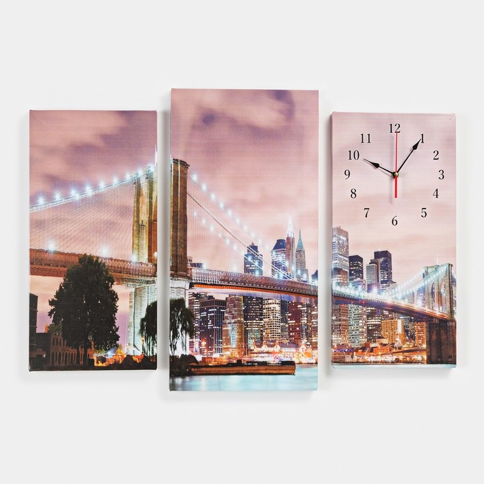 Часы настенные, модульные, серия: Город, Светящийся мост, дискретный ход, 60 х 80 см