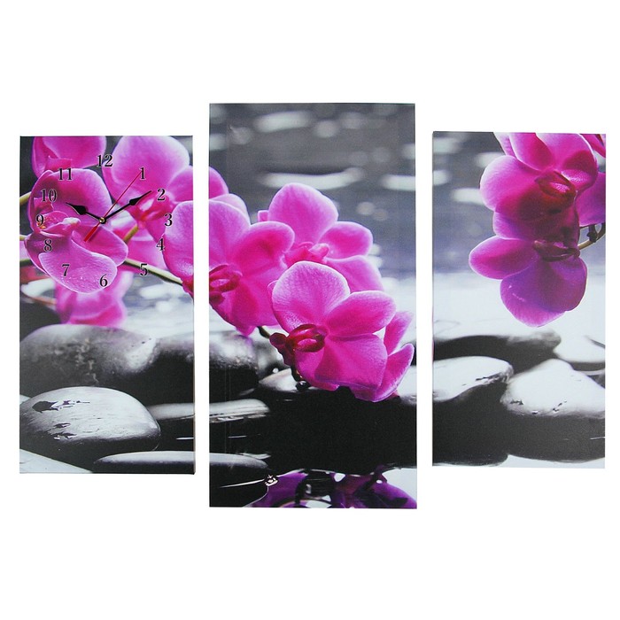 фото Часы настенные модульные «орхидеи над камнями», 60 × 80 см сюжет