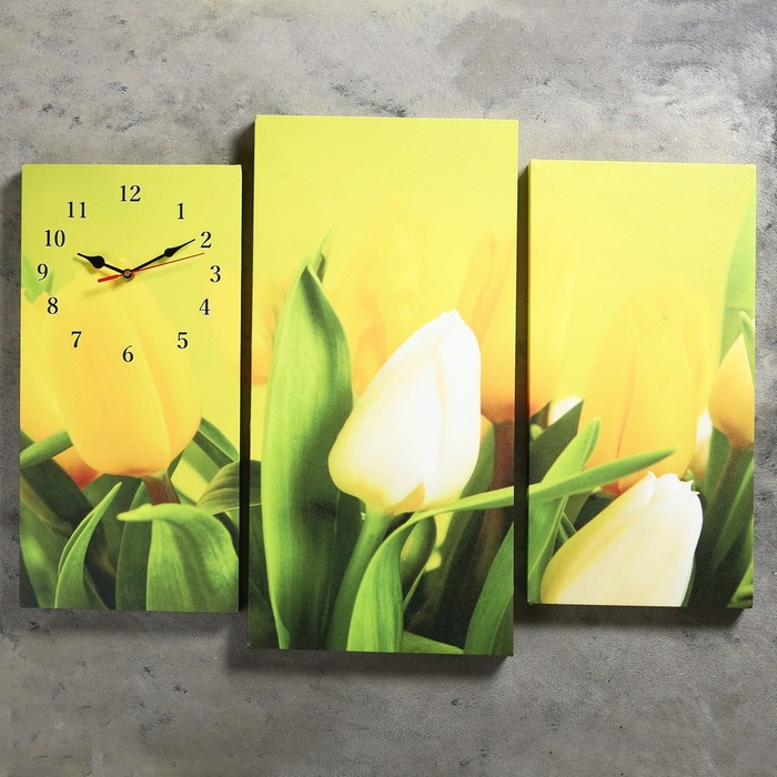 Часы настенные модульные «Жёлтые тюльпаны», 60 × 80 см
