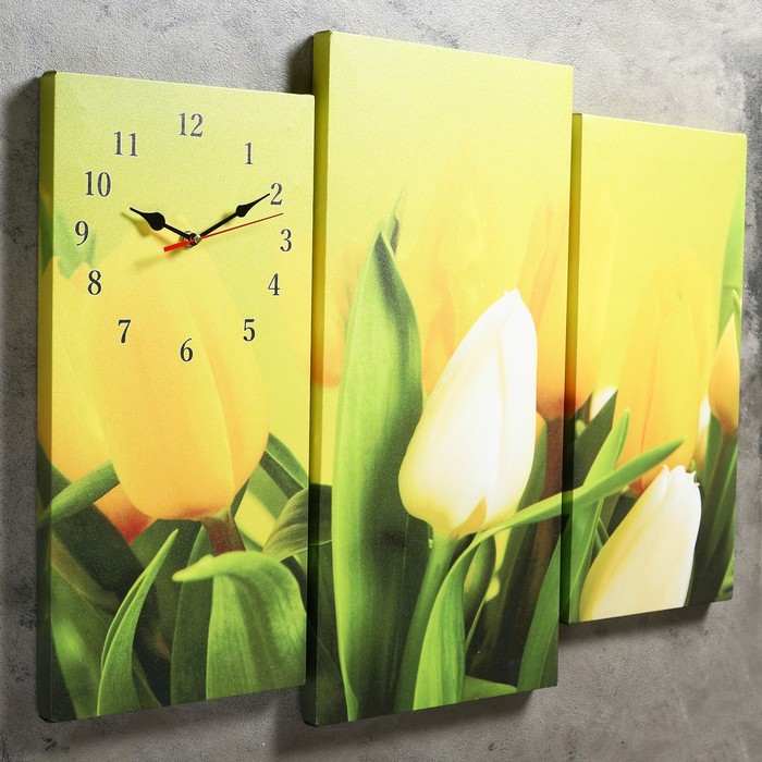 Часы настенные модульные «Жёлтые тюльпаны», 60 × 80 см