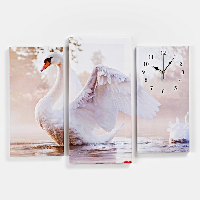 Часы настенные, модульные, серия: Животный мир, Белый лебедь на пруду, 60х80 см