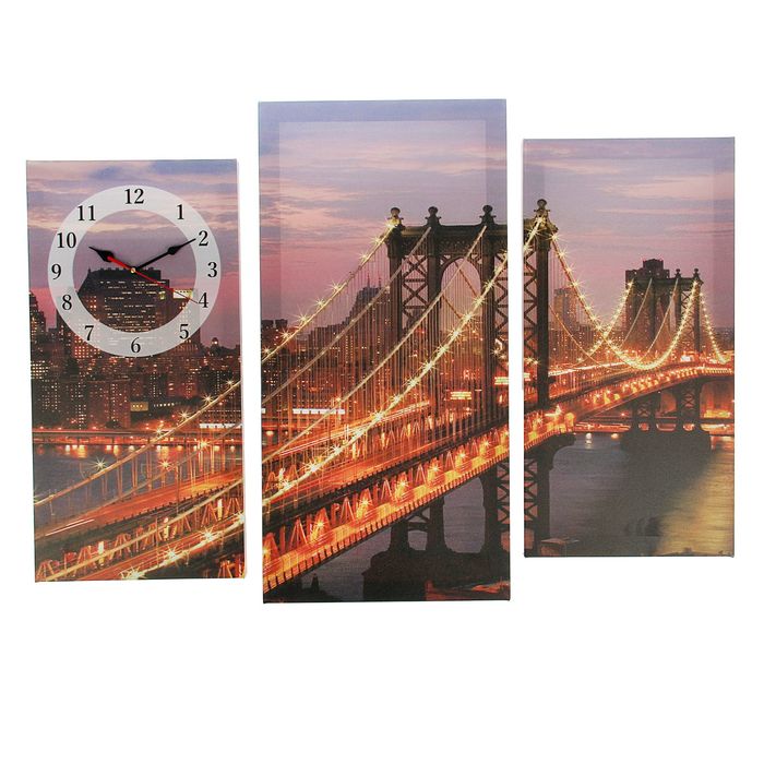 Часы настенные модульные «Светящийся мост ночью», 60 × 30 см и 50 × 25 см