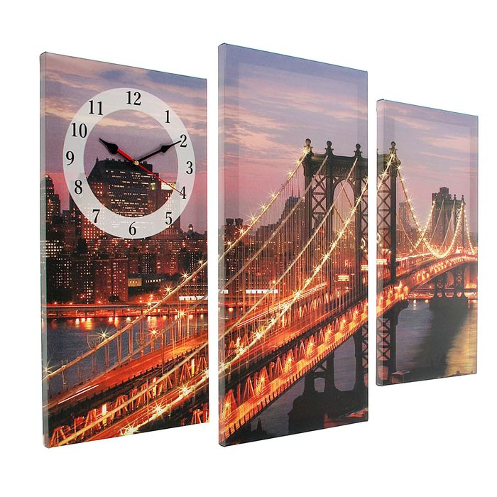 Часы настенные модульные «Светящийся мост ночью», 60 × 30 см и 50 × 25 см