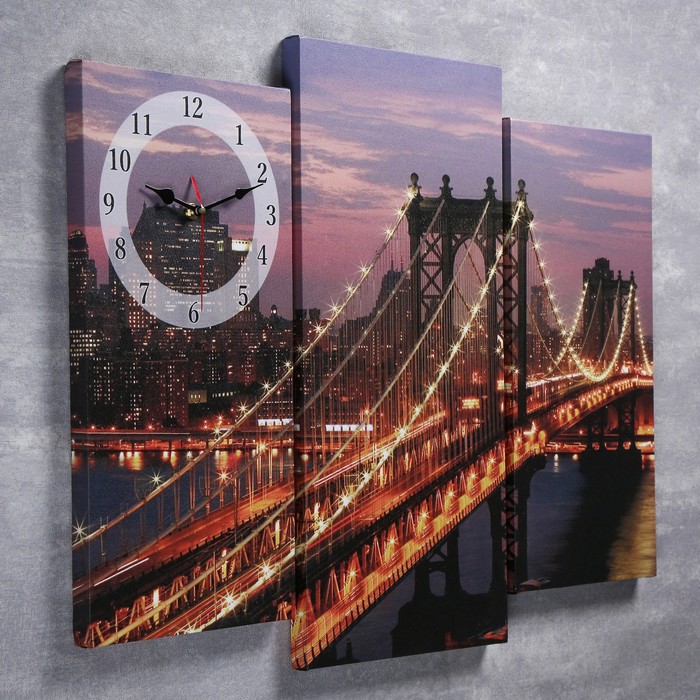 Часы настенные модульные «Светящийся мост ночью», 60 × 30 см и 50 × 25 см