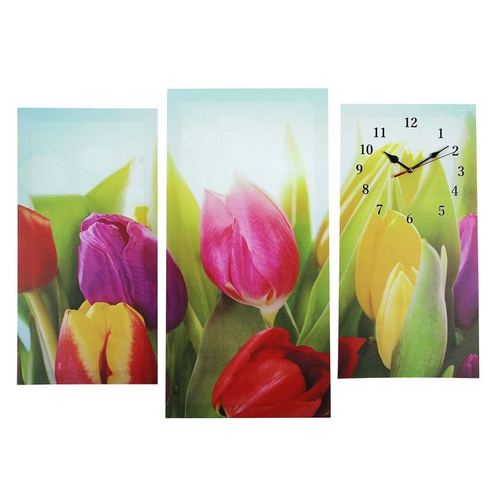 Часы настенные модульные «Разноцветные тюльпаны», 60 × 80 см