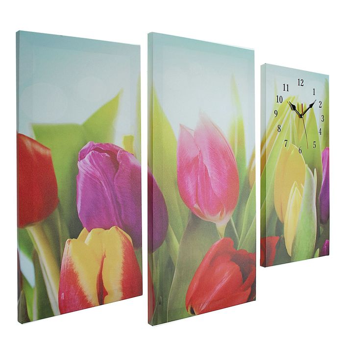 Часы настенные модульные «Разноцветные тюльпаны», 60 × 80 см