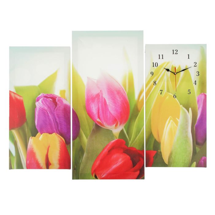 Часы настенные модульные «Разноцветные тюльпаны», 60 × 80 см