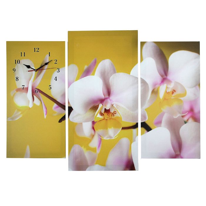 Часы настенные модульные «Белые цветки орхидеи», 60 × 80 см