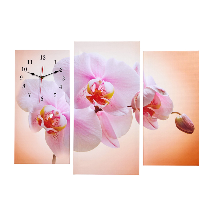 Часы настенные, модульные, серия: Цветы, Розовая орхидея, 60х80 см