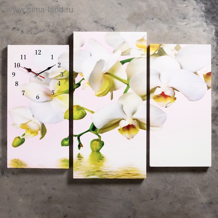 фото Часы настенные модульные «белые орхидеи над водой», 60 × 80 см сюжет