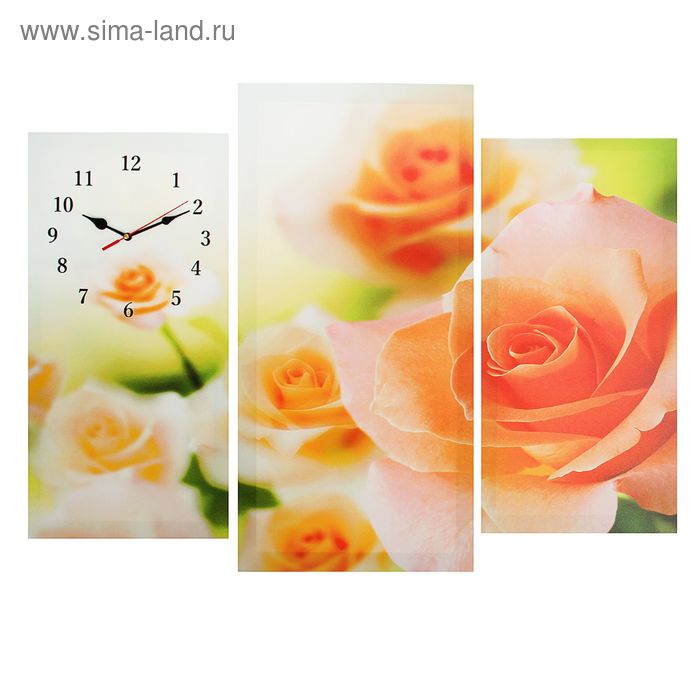 Часы настенные, модульные, серия: Цветы, Розовые розы, 60х80см