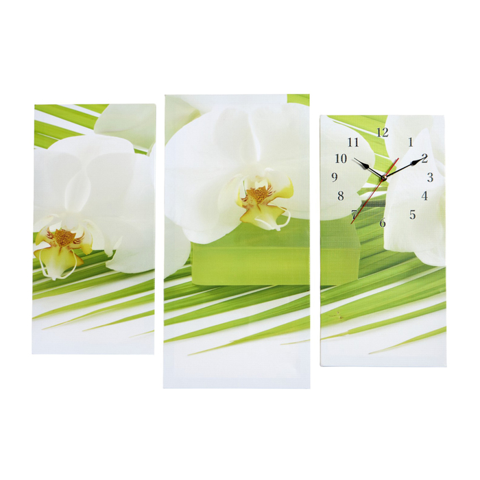 Часы настенные модульные «Белые цветы», 60 × 80 см
