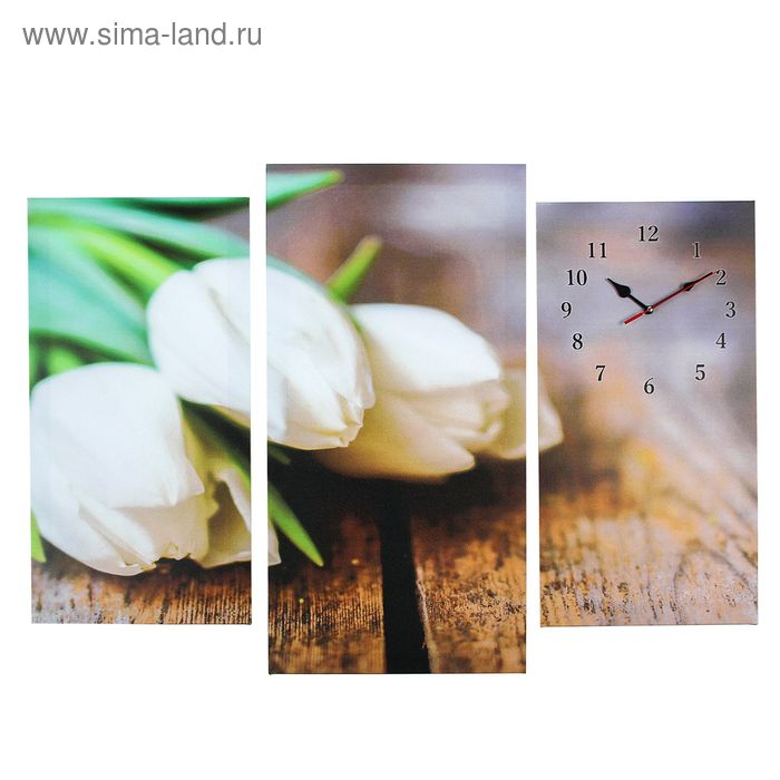 Часы настенные модульные «Белые тюльпаны», 60 × 80 см часы настенные белые матовые 24 см