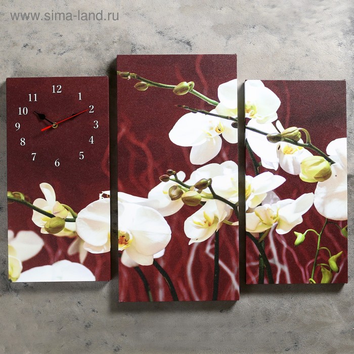 Часы настенные, модульные, серия: Цветы, Белые орхидеи, 60х80 см
