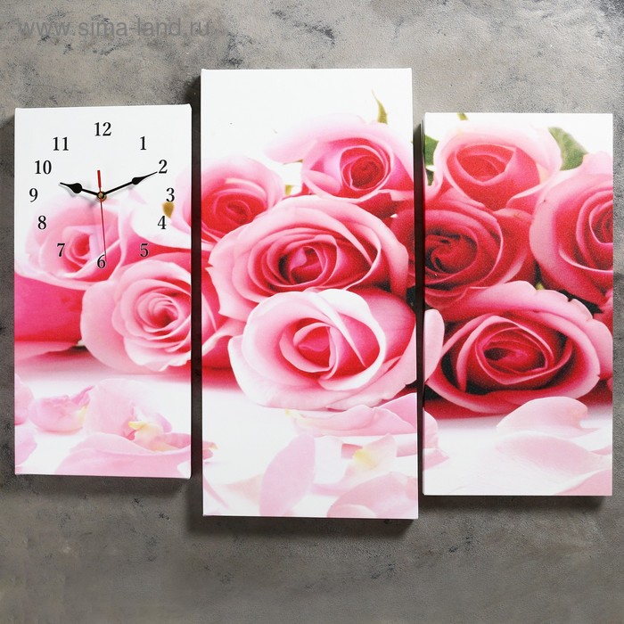 Часы настенные, модульные, серия: Цветы, Розовые розы, 60х80 см
