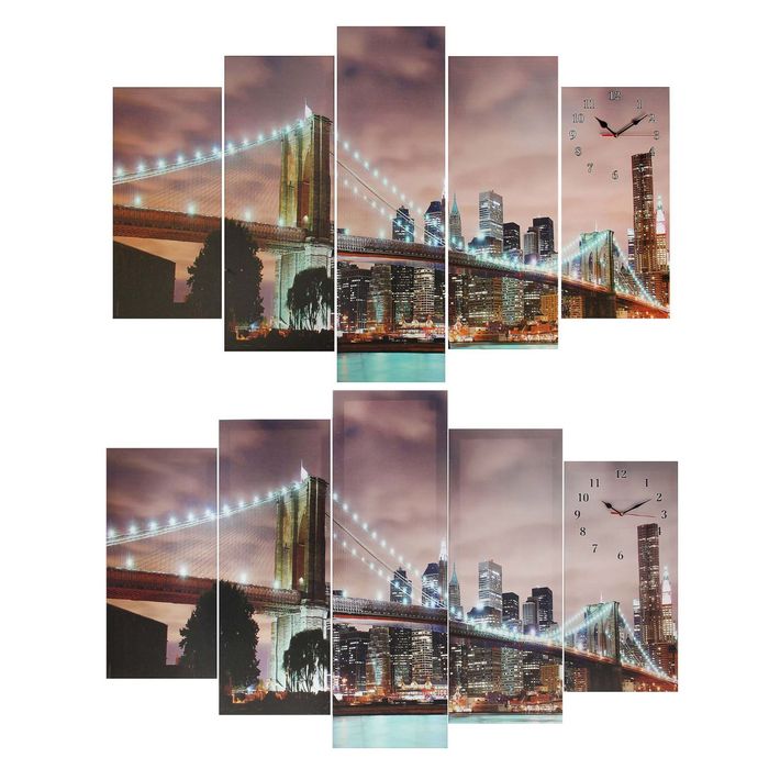 Часы настенные модульные «Огни ночи на Манхэттене», 80 × 140 см