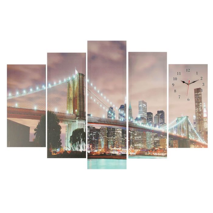 Часы настенные модульные «Огни ночи на Манхэттене», 80 × 140 см