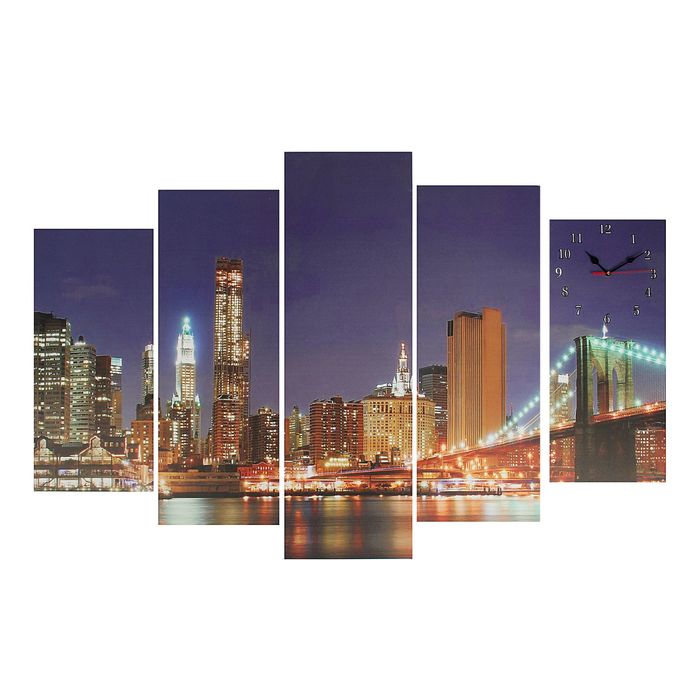 Часы настенные модульные «Огни ночного города», 80 × 140 см
