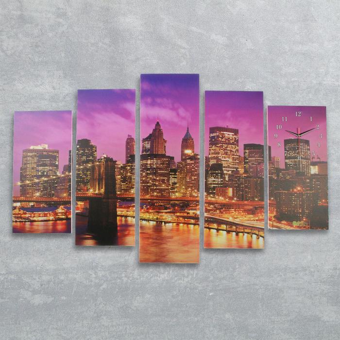 Часы настенные модульные «Огни вечернего города», 80 × 140 см