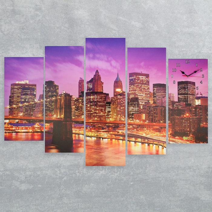 Часы настенные модульные «Огни вечернего города», 80 × 140 см