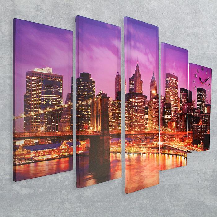 Часы настенные модульные «Огни вечернего города», 80 × 140 см