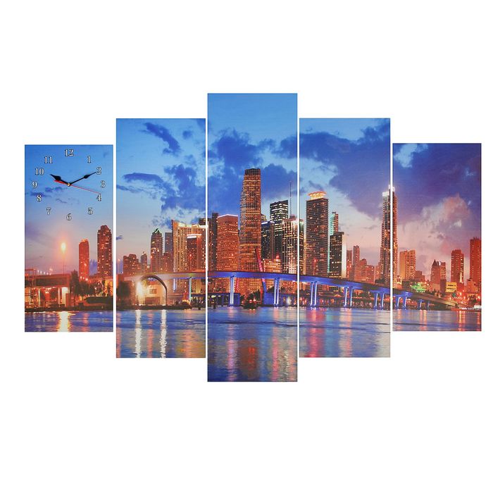 Часы настенные модульные «Ночной город», 80 × 140 см