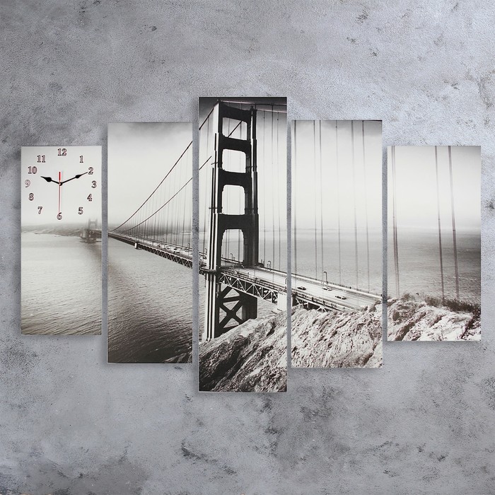Часы настенные модульные «Мост Золотые ворота. Хром», 80 × 140 см