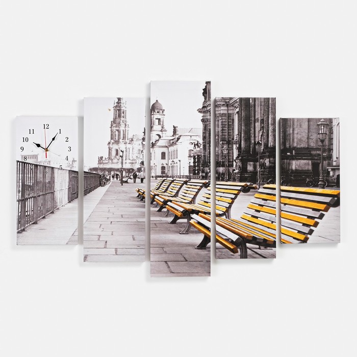 Часы настенные, модульные, серия: Город Скамейки, 80х140 см часы настенные модульные серия город мост 80х140 см