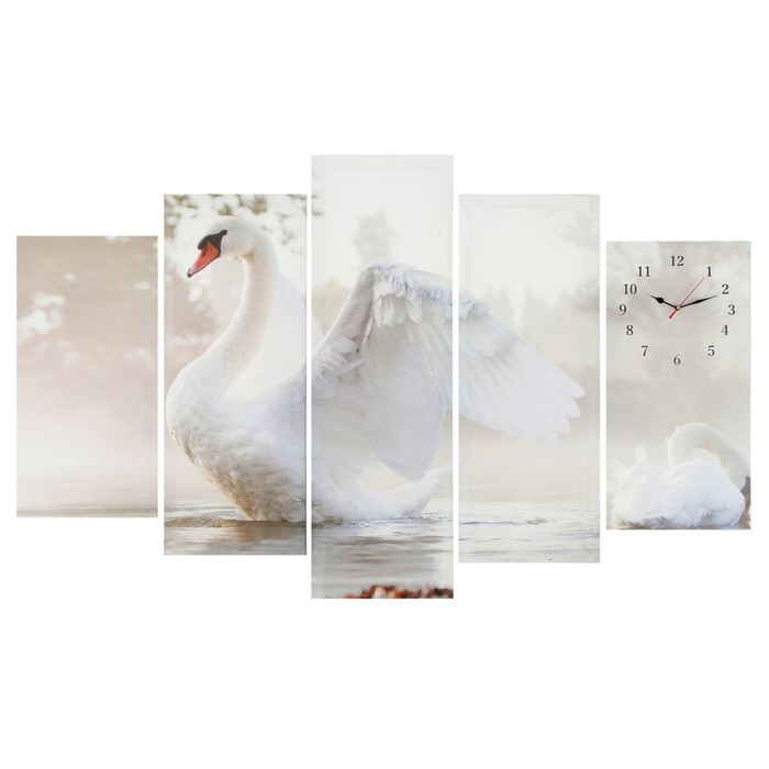 Часы настенные, модульные, серия: Животный мир, Белый лебедь, 80х140 см