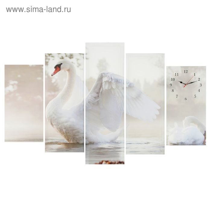 фото Часы настенные, модульные, серия: животный мир, "белый лебедь", 80х140 см сюжет