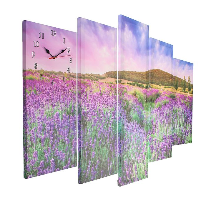 Часы настенные модульные «Поле фиолетовых цветов», 80 × 140 см