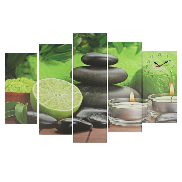 Часы настенные модульные «Лайм, свечи и камень», 80 × 140 см