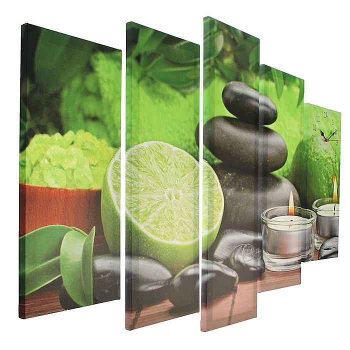 Часы настенные модульные «Лайм, свечи и камень», 80 × 140 см