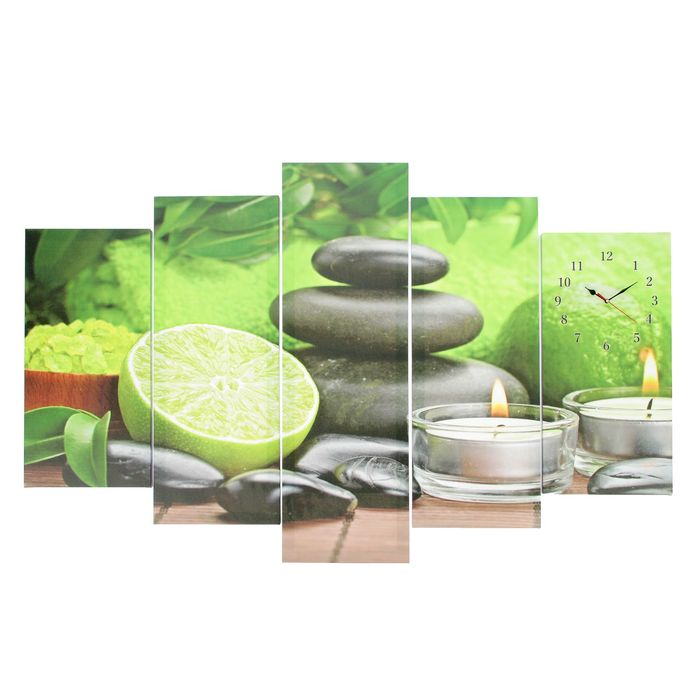 Часы настенные модульные «Лайм, свечи и камень», 80 × 140 см