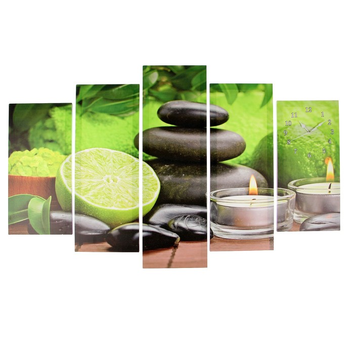 Часы настенные модульные «Лайм, свечи и камень», 80 × 140 см