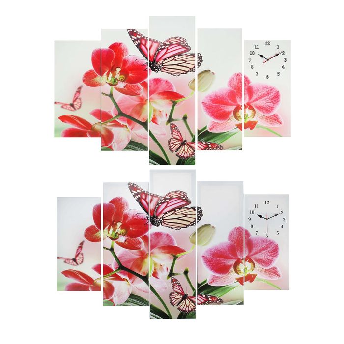 Часы настенные модульные «Орхидеи и бабочка», 80 × 140 см