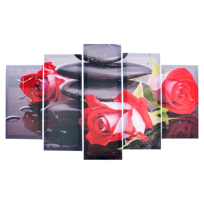 Часы настенные модульные «Красные розы на камнях», 80 × 140 см