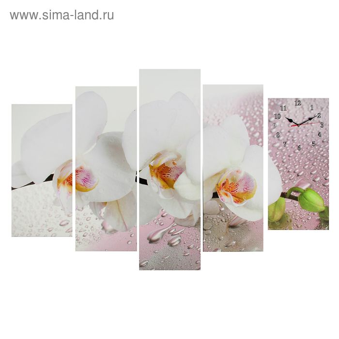 Часы настенные, модульные, серия: Цветы, Белая орхидея, 80х140 см