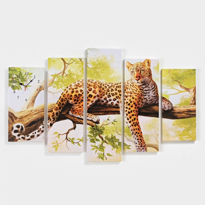 Часы настенные модульные «Леопард на ветке», 80 × 140 см