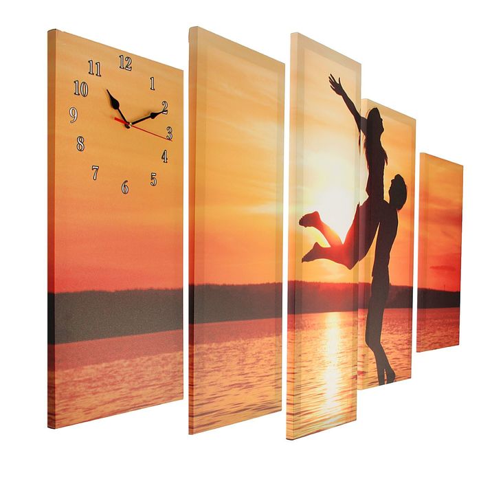 Часы настенные модульные «Влюблённая пара на закате Солнца», 80 × 140 см