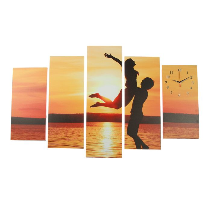 Часы настенные модульные «Влюблённая пара на закате Солнца», 80 × 140 см