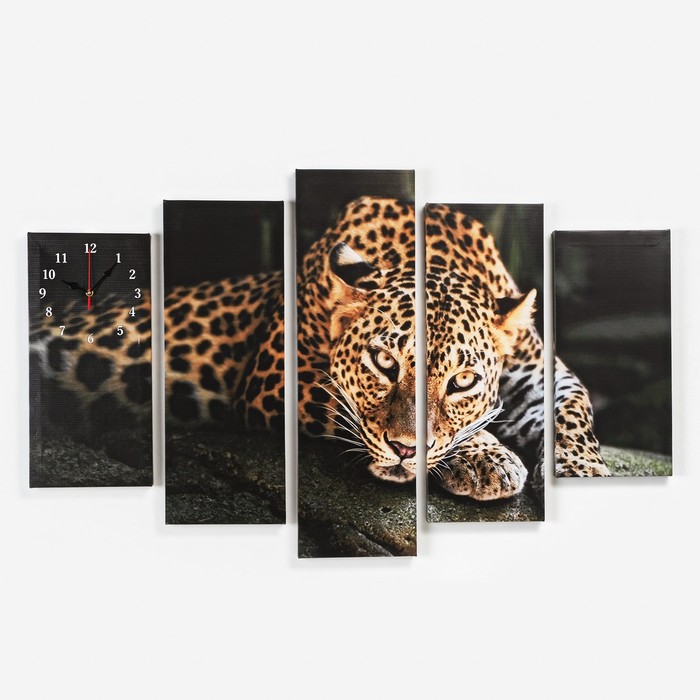 Часы настенные, модульные, серия: Животный мир, Леопард, 80 × 140 см