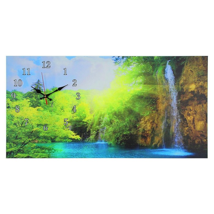 Часы-картина настенные, серия: Природа, Лесной водопад, 40 х 76 см